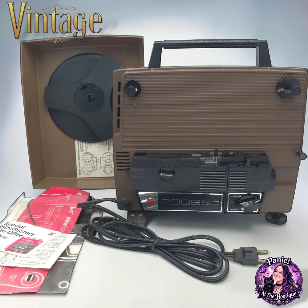 GAF 2388 Movie Projector Dual 8mm Super 8 Vintage Brown Automatic Load 1970 Tech